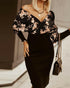Long sleeve check one-step skirt V-neck hip dress